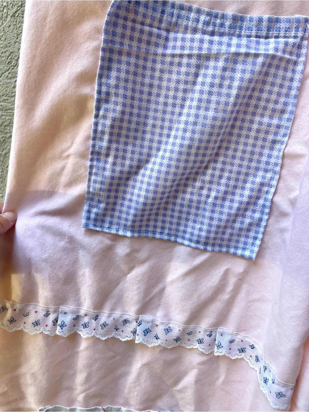 Cottagecore peach cotton patchwork Wide-Leg with lace - Picture 2 of 5